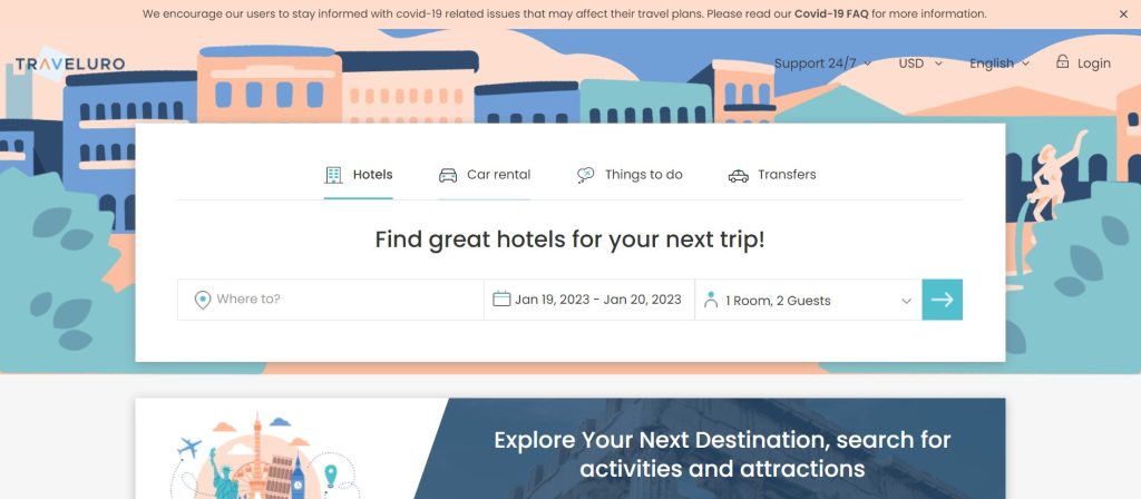 Hotel booking at Traveluro