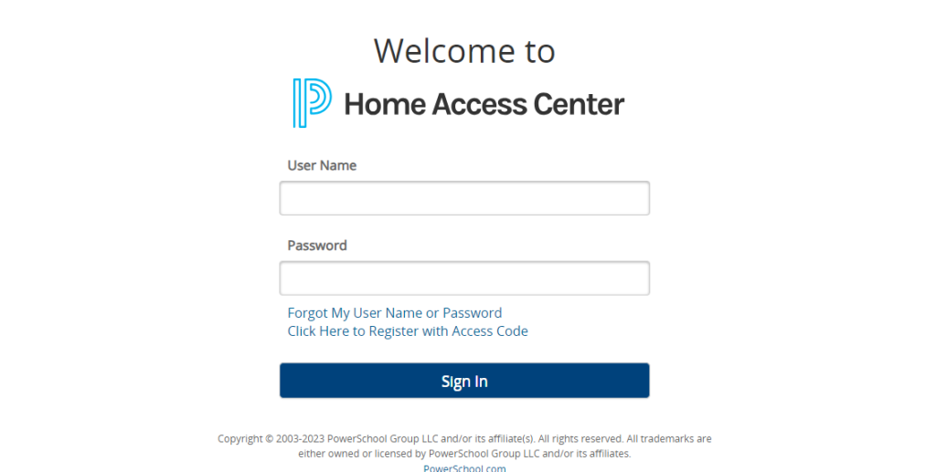 login page for HAC