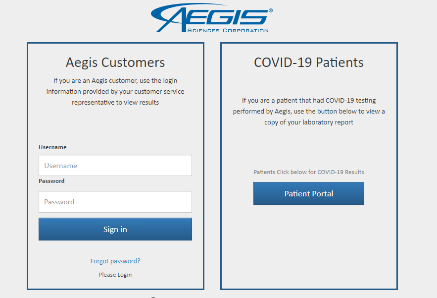 Aegis patient portal login page